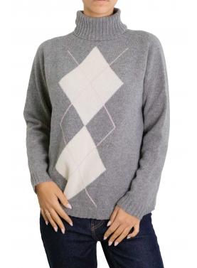 Maglione con rombi bicolore  collo alto misto cashmere
